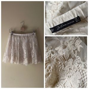 Zara Trafaluc Lace Mini Skirt | Cream | Size EUR S USA S MEX 26